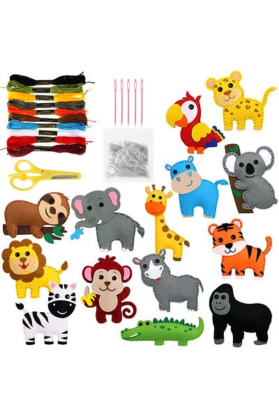 Choice 14pcs 14pcs Jungle Animals Sewing Craft Kit DIY Kids Craft and Sew Set Beginners Sewing Stuffed Anim