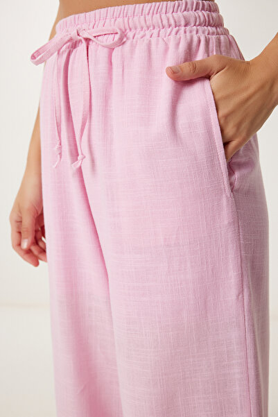 Lovelyİstanbul Loose Fit Linen Trousers Pink Ldp0002