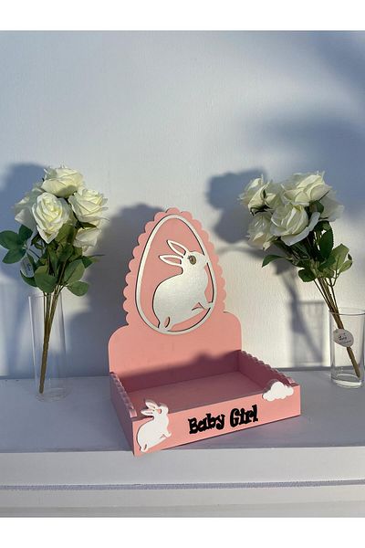 Generica Wooden stand for gifts, chocolates and sweets for newborns, pink color, size 30*20*40 cm