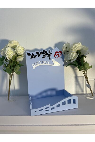 Generica ستاند خشبي للتوزيعات والشكولاة والحلويات للمواليد لون الازرق قياس 30*20*40 سم