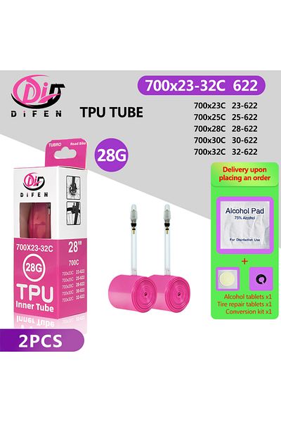 Choice Presta Valve 65mm Pink 700x23-32C 2PCS 28g DiFEN Road Bicycle TPU Inner Tube 700x23C 25C 26C 27C 28C
