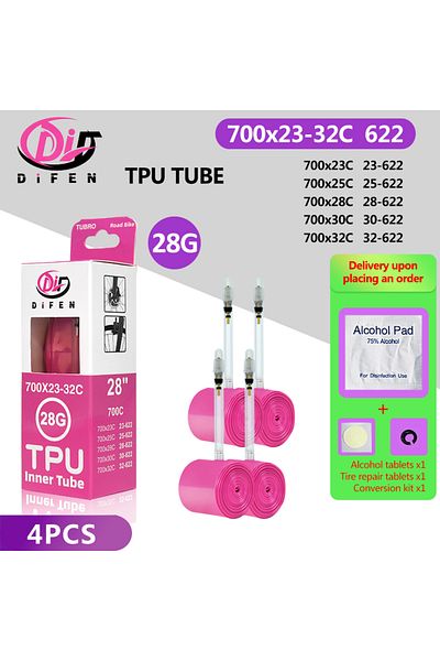 Choice Presta Valve 65mm Pink 700x23-32C 4PCS 28g DiFEN Road Bicycle TPU Inner Tube 700x23C 25C 26C 27C 28C