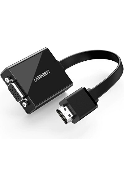 Ugreen Flat Kablolu HDMI - VGA AUX Dönüştürücü 25 cm, Siyah, 40248
