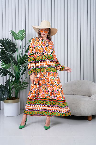 EL jadida Women's Plus Size Hijab Viscose Dress Orange