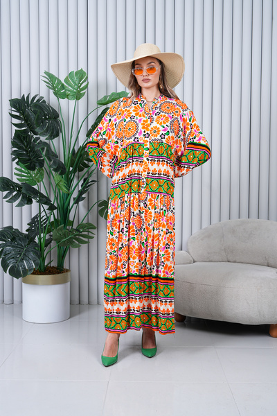 EL jadida Γυναικείο Μεγάλο Μέγεθος Χιτζάμπ Φόρεμα Βισκόζης Πορτοκαλί