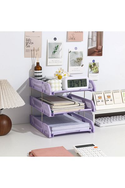 Choice Purple Three-Layer File Holder File Tray Plastic Horizontal File Frame File Organization Information