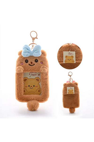 Miniso brown Kawaii Cartoon Plush Disney Stitch Strawberry Bear 3-Inch Cards Holder Cute Girl Idol Photo St