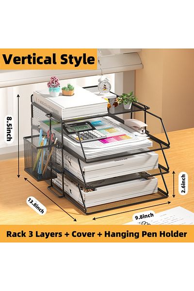 Choice Black 4 Layers-C Office A4 Paper Desk Organizer Document File Letter Book Brochure Filling Tray Rack