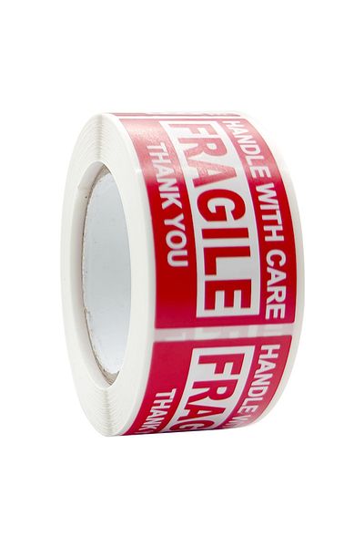 Choice Red 250Paste/Roll Fragile English Warning Label Sticker，Copper Plate Adhesive Anti-Tamper Fragile It