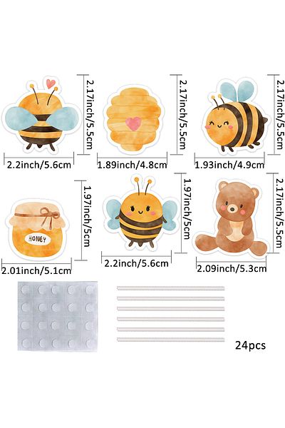 Choice 24pcs mixed 24Pcs Carton Honey Bee Cupcake Toppers DIY Paper Topper For Kids Happy Bee Day Birthday