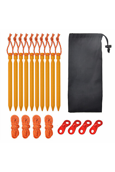 Choice مجموعة صفراء مكونة من مجموعة واحدة من أوتاد الخيام المصنوعة من سبائك الألومنيوم والمسامير والأوتاد والحبال وملحقات خيمة التخييم والمشي لمسافات طويلة