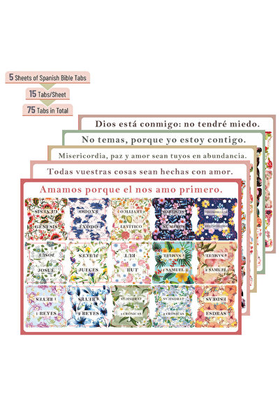 Choice 75 قطعة من علامات الكتاب المقدس الإسبانية بموضوع الزهور، موضوع الزهور، علامات الكتاب المقدس الإسبانية المغلفة، علامات الكتاب المقدس، الإسبانية