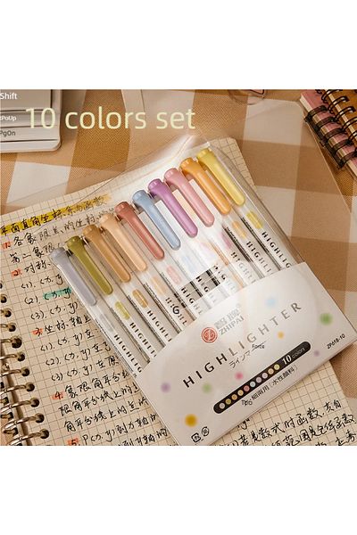 Choice 10colors 10pcs Pale Colors Dual-Tip Highlighters,Fluorescence Marking Pen for Emphasizing Key Points