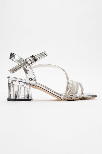 CCWAY AYAKKABI Children's Stoned Strappy Heeled Sandals Silver Mirror