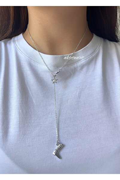 aksesuaris قلادة فضية على شكل حذاء رعاة البقر منخفضة القطع على شكل حرف Y