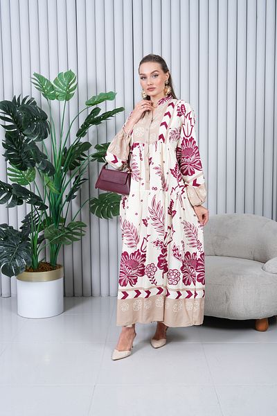 EL jadida Women's Plus Size Hijab Viscose Dress Fuchsia