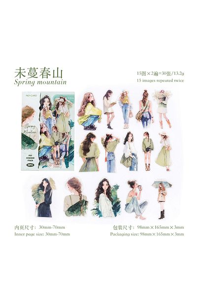 Choice E 30pcs Cute People Sticker PET Materials Junk Journal Sticker Girl Life Series DIY Scrapbooking Co.