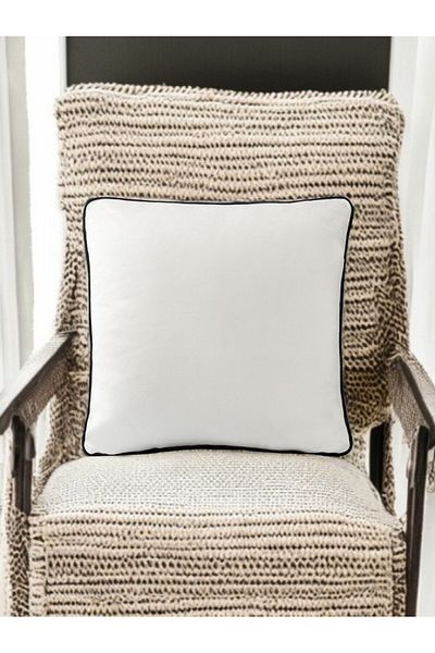 ASDİVA Malbiy Plain Decorative Throw Pillow Case – White Pillow Case with Black Piping 43X43 cm