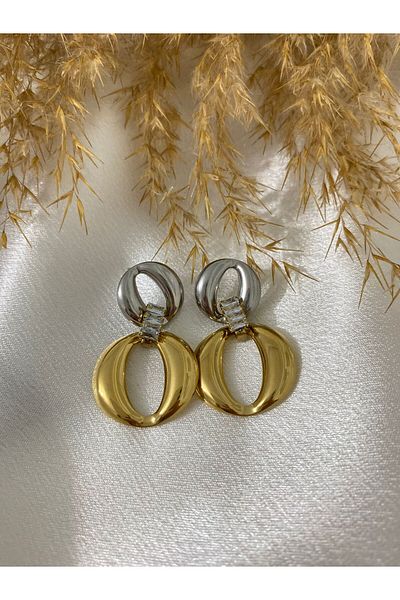 stainless steell Zircon Stone Detailed Ring Steel Earrings
