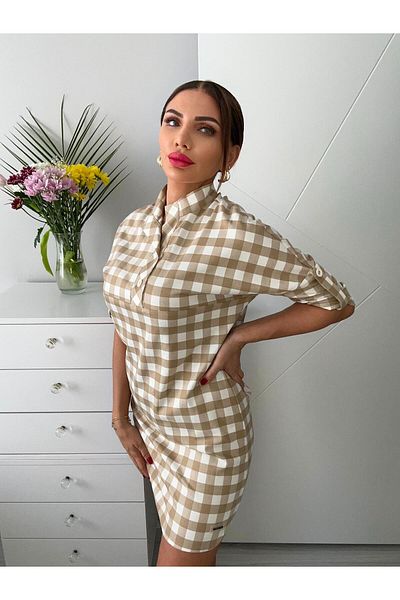 sterktekstil Women's Checkered Patterned Short Dress