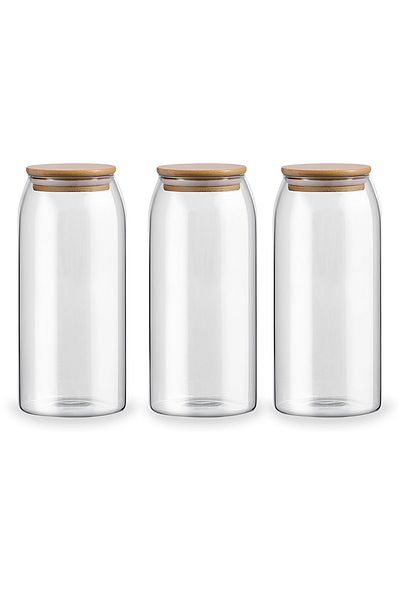 Blackstone 3‑Piece Glass Canister Set – 1000 ml Capacity with Wooden Lids | Airtight Pantry Storage