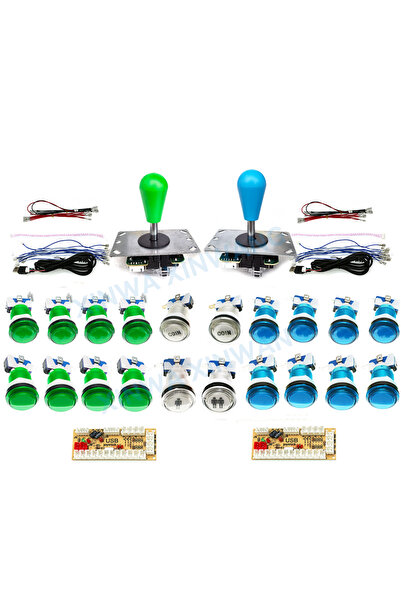 Choice مجموعة ألعاب أركيد DIY باللون الأزرق والأخضر، مجموعة لاعبين، زر ضغط ضو...