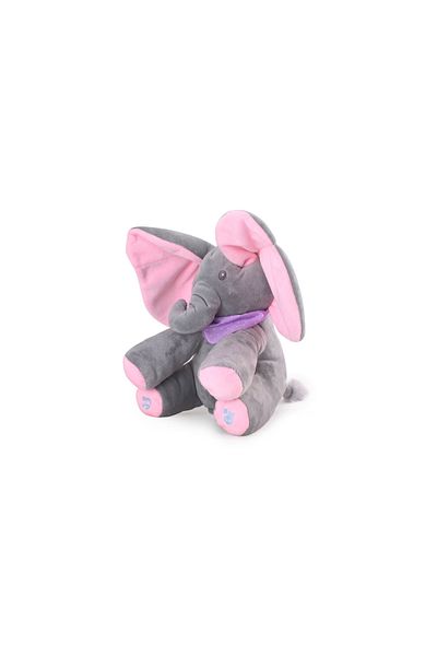 K KATHODE Elephant Toy, Peek A Boo, Sings And Talks, 30X15 Cm, ​​Grey/Pink, Lips