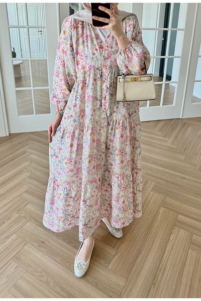nizzell Begonia Mango Fabric Summer Long Dress |   Hijab Compatible Comfortable Loose Dress |   Casual and Stylish