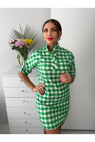 sterktekstil Women's Checkered Patterned Short Dress