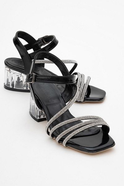 CCWAY AYAKKABI Children's Stoned Strappy Heeled Sandals Black Patent Leather