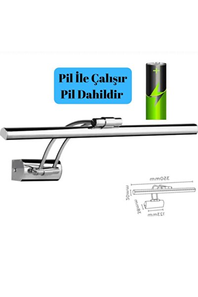 astricon 35 Cm Krom Kasa Sarı Işık Pilli Banyo Ayna Tablo Aydınlatma Flüt Kuğu Led Aplik