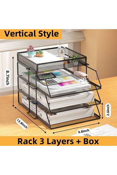 Choice Black 4 Layers-B Office A4 Paper Desk Organizer Document File Letter Book Brochure Filling Tray Rack