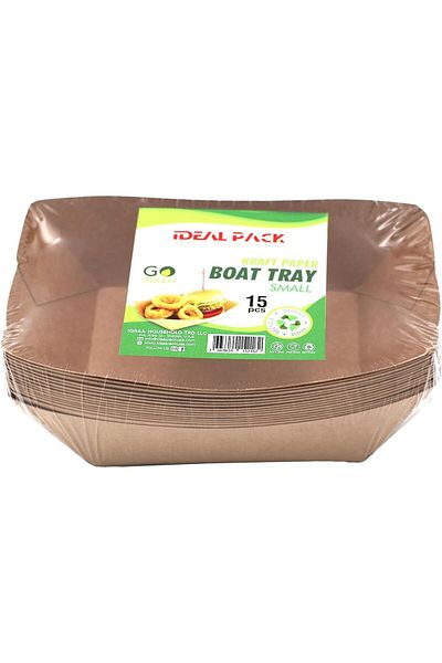 Ideal Pack Kraft Paper Boat Trays – 15 PCS Disposable Food Serving Boats – Small, Medium & Large Sizes –