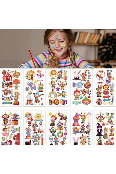 Choice 10PCS 10PCS Circus Tattoo Stickers Exquisite Clown Performance Fake Tattoo Personalized Retro Tattoo