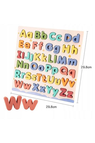 Star Master Wooden Puzzle Montessori Alphabet, Uppercase and Lowercase Letters 3D, 52 Thick Pieces