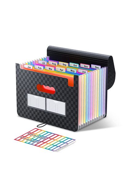 Choice Matte Black 12 Pocket Expanding File Folder, Accordion Organizer with Colorful Tabs, Portable Letter