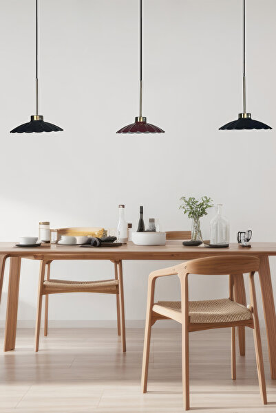 Bamyum Üçlü Sornel Siyah-Vişne Çürüğü-Siyah Avize İnce Eskitme Başlık Sarkıt Yemek Masası Üstü Iç Mekan