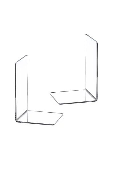 Choice Transparent 2pcs Acrylic Bookends - Transparent L-Shaped Desk Organizer, Bookshelf for Office & Home