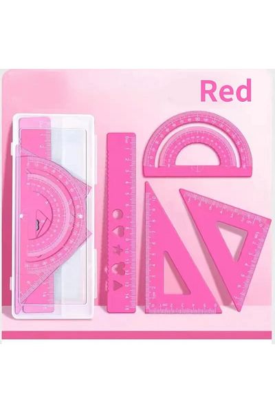 Choice Red 4pcs Metal Drafting Set With Storage Box Students Measure Ruler Set Multi-Function Set