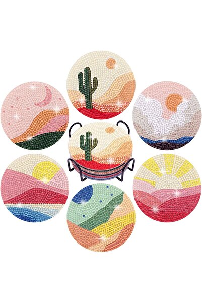 Choice BD013 6-piece Set of DIY Diamond Painted Coasters Desert Starry Sky Pa...