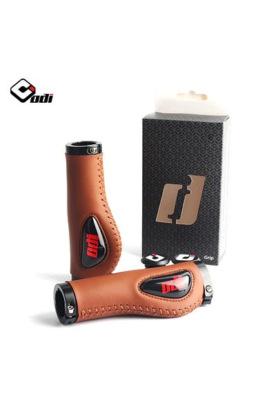Choice brown one pair ODI MTB Bicycle Grips Bike Ultralight Aluminum Alloy Lock Ring Leather Anti-skid Shoc