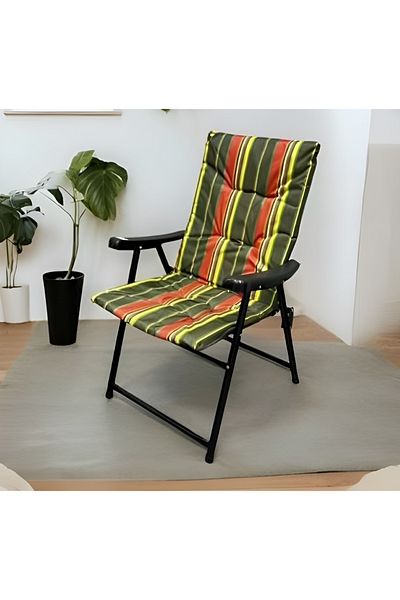 rexa Foldable Luxury Striped Chair – Portable Outdoor Recliner with Armrests & Padded Comfort