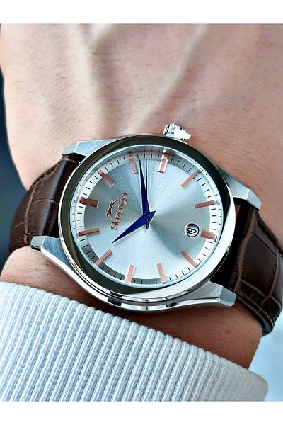 Slazenger Special Design Leather Band with Calendar Brown Color Men's Wrist Watch with 24 Months Guarantee 2486.05