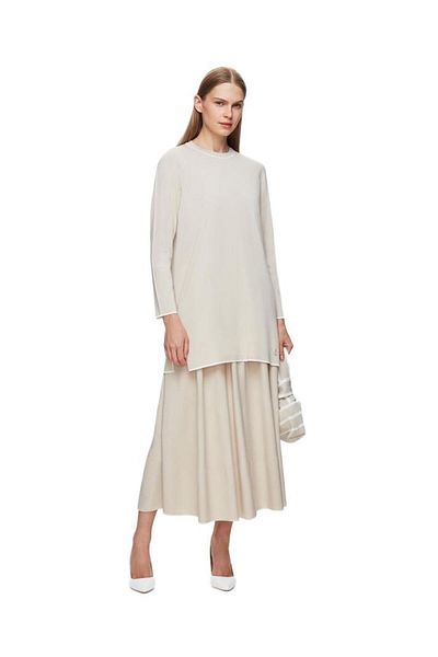 MISS DALIDA Sand Color Stripe Clean Cut Knitwear Tunic T25Y-6031