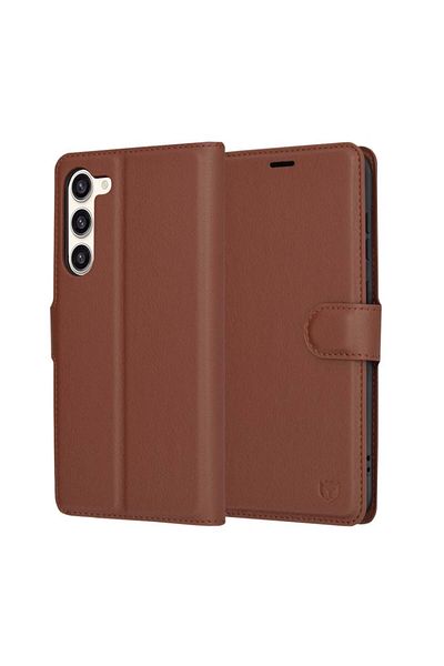SKYDDAR INNOVATION Husă pentru Samsung Galaxy S23 Plus, piele tip folio, tip carte, cu portofel interior, set de autocolante, maro