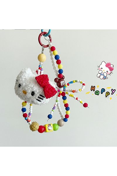 Miniso Hello Kitty-02 Sanrio Hello Kitty Colorful Beaded Keychain Kawaii Cartoon Phone Strap Wrist Strap Ba