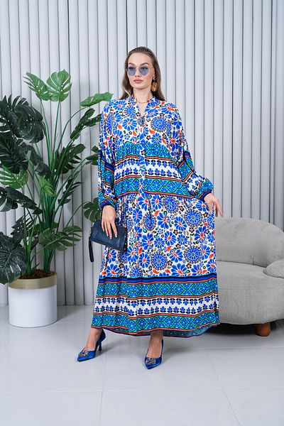EL jadida Women's Plus Size Hijab Viscose Dress Saks Blue
