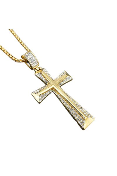 xUPING Pendant Necklace in Cross Shape, Stainless Steel, 18K Gold-Plated, White Zircon Stones, Golden