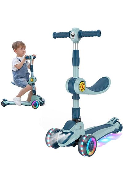 Yelajoy Music Scooter,Kids Scooter, with Flash Wheels Suit For 3-in-1,adjustable Height Removable Seat