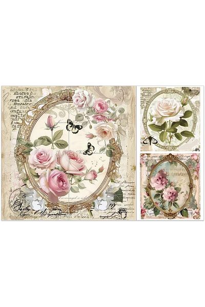 Choice AECH09-04606 3pcs/Set Rose Rub on Transfers for Furniture and Crafts 6x12 inch Vintage Photo Frame D